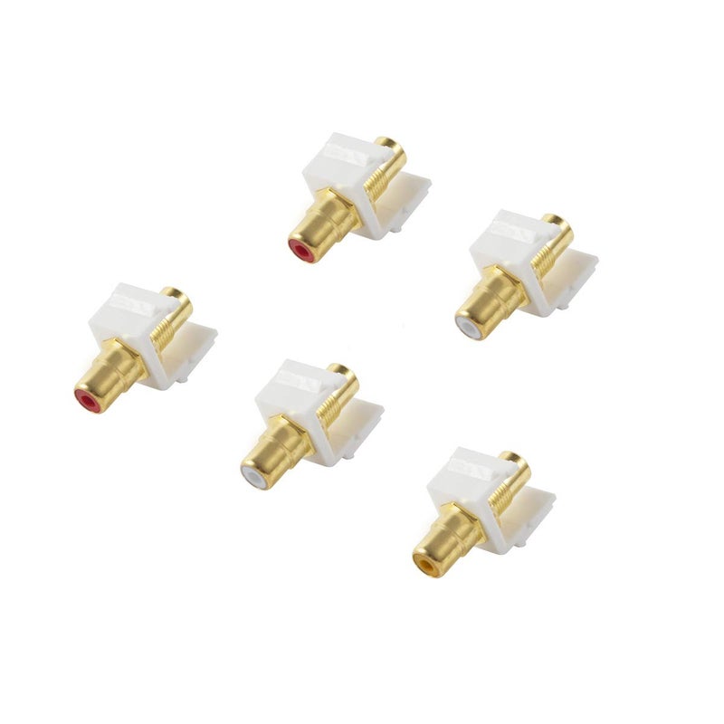 TENINYU 5-Pack RCA Keystone Jack Insert Connector Socket Female Snap in Adapter Port Gold Plated Inline Coupler for Wall Plate Outlet Panel Mount (White) - Image 5